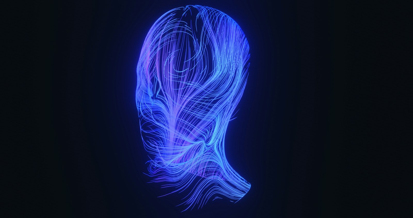 A head formed of glowing blue light points
