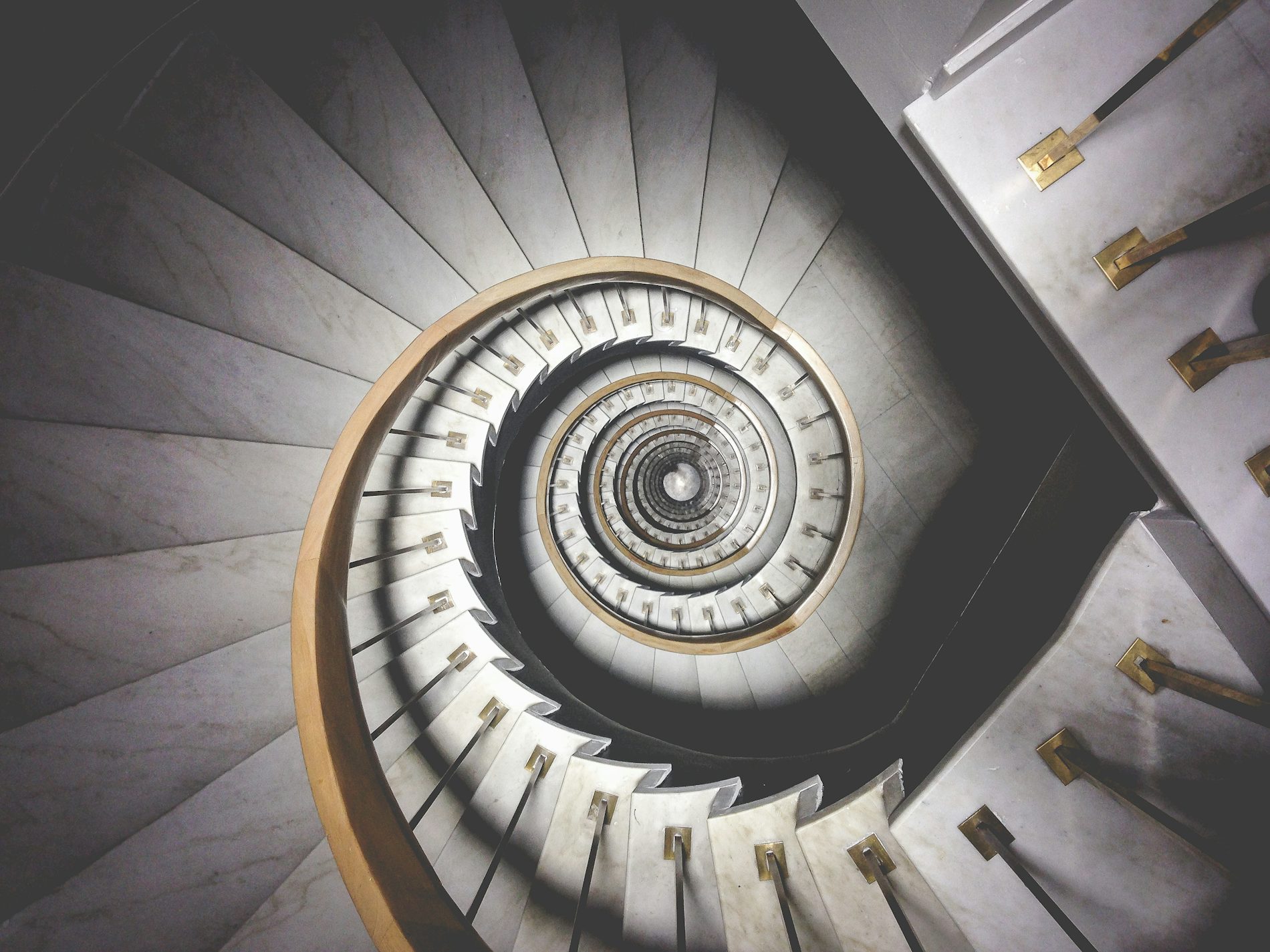 A spiral staircase seen from above